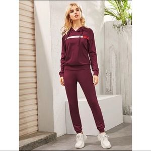 Contrast Panel Drawstring Hoodie and Sweatpants